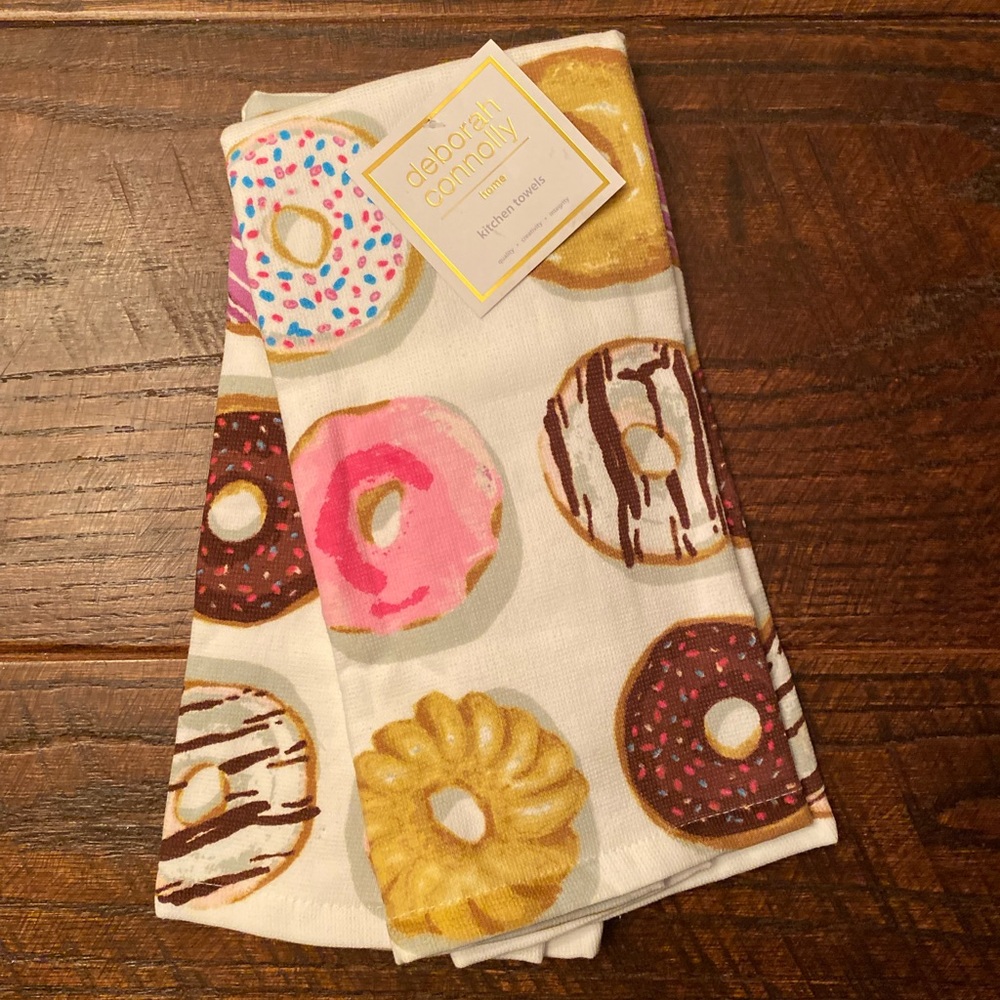 Donuts Kitchen Towels Set Of 2, Colorful Frosted & Sprinkle Donuts Kitchen Towel